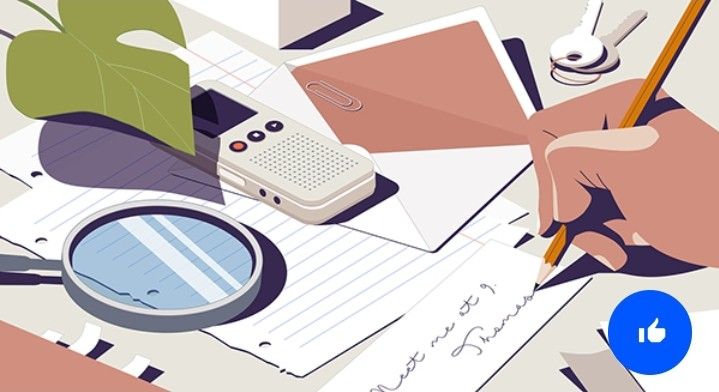 Magnifying glass with recorder and notes